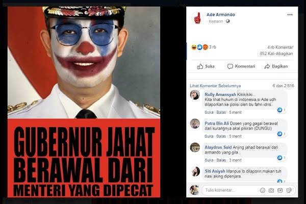 Buat Meme Wajah Gubernur Anies Seperti Joker, Polisi Akan Panggil Ade Armando 