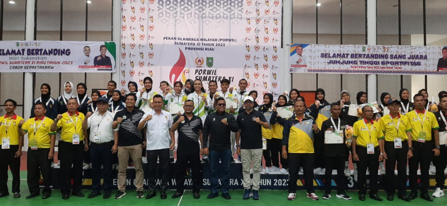 Juara umum dengan 7 Emas, Dominasi Riau di Sepak Takraw PORWIL XI Tak Terbendung