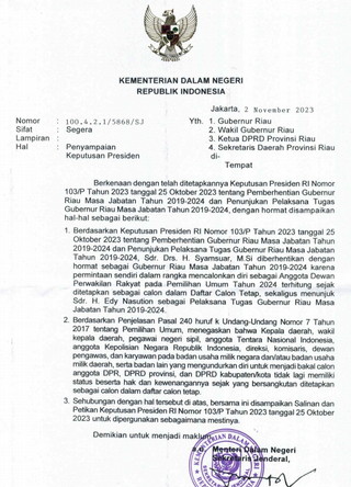 Pengunduran Diri Diterima, Syamsuar Resmi Berhenti Sebagai Gubernur Riau
