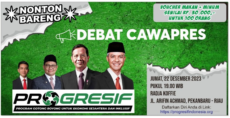 PROGRESIF Nobar Debat Cawapres di 38 Provinsi, Masuri: 100 Voucher di Radja Koffie