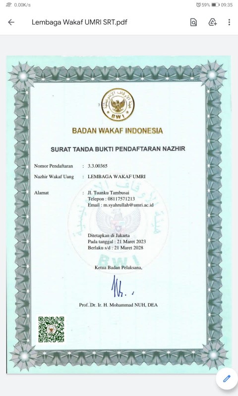 Universitas Muhammadiyah Riau Miliki Lembaga Wakaf Pertama Di Sumatera