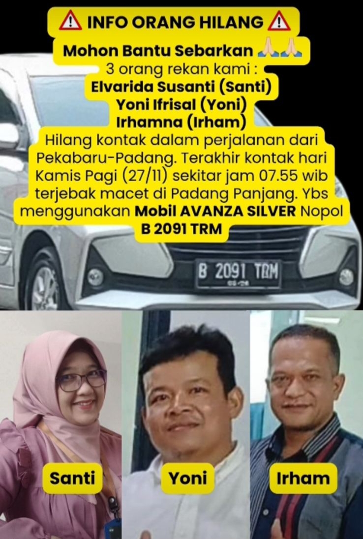 Tiga Warga Pekanbaru Masuk Daftar Orang Hilang, Terjebak Banjir di Padangpanjang