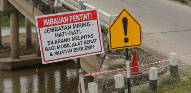 Jembatan Sungai Gelora Miring, Pemkab Meranti Imbau Warga Waspada