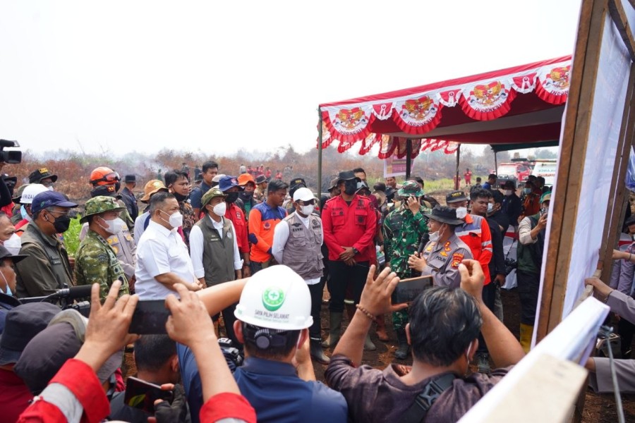 Plt Gubri Dampingi Menhut Pantau Pendinginan Kebakaran Lahan Kerumutan