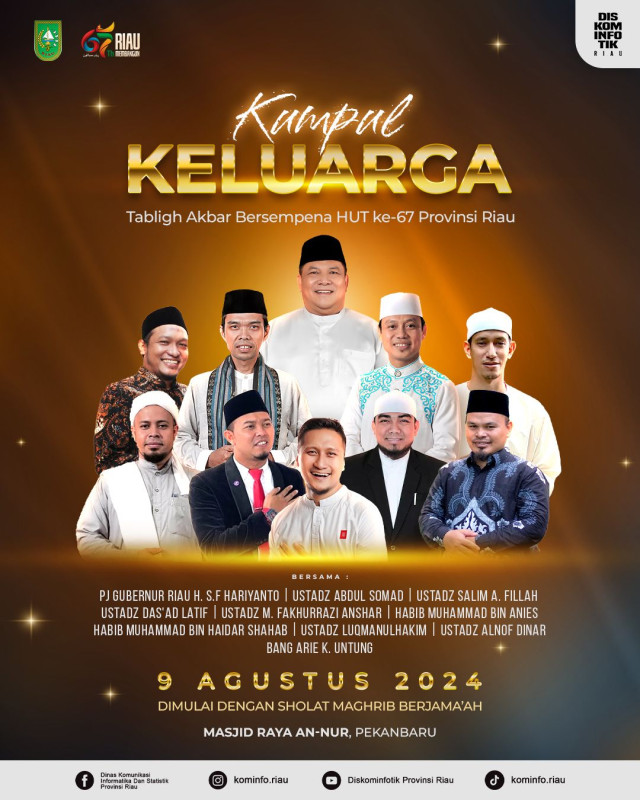 Hari Jadi ke-67, Pemprov Riau Gelar Tablig Akbar Bersama UAS dan Ustadz Das'ad Latif