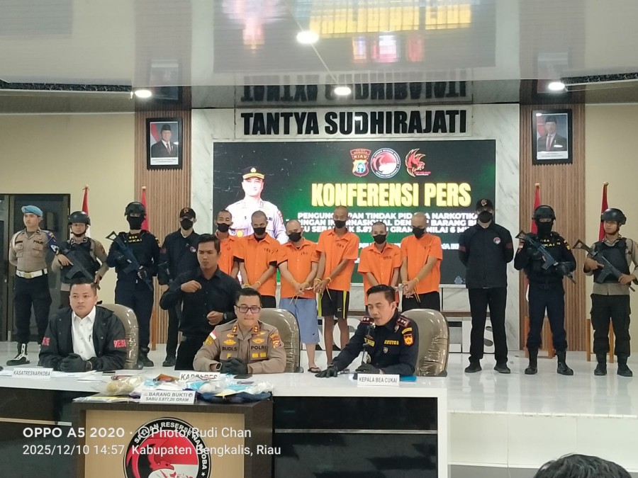 Polres Bengkalis Gagalkan Peredaran 5,8 Kg Sabu dan Amankan Enam Tersangka