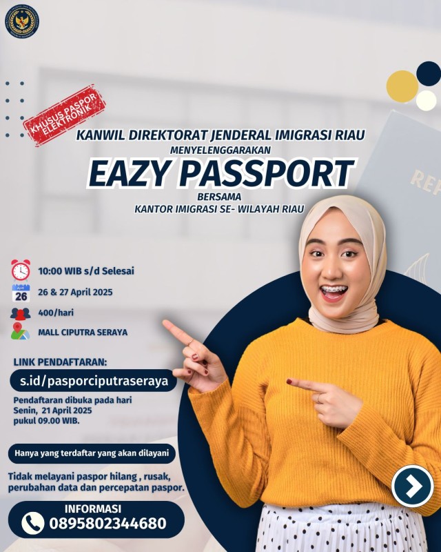 Hari Libur, Kanwil Ditjenim Riau Buka Layanan 'Eazy Passport' di Mall Ciputra Seraya