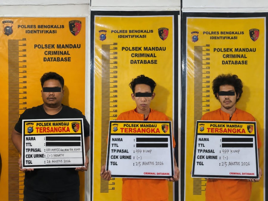 Tiga Terduga Pencuri Motor Diciduk Polisi di Mandau