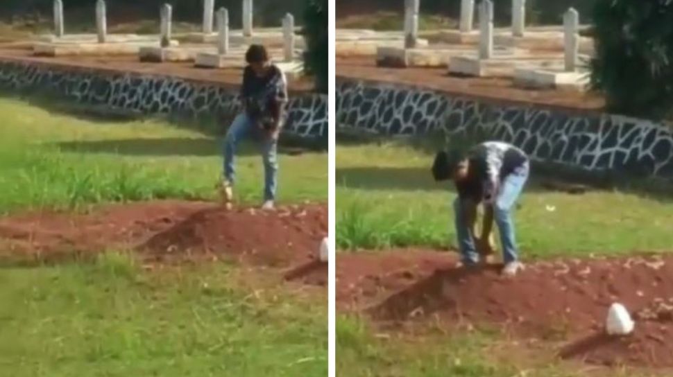Viral Seorang Remaja Injak Makam Pahlawan di Lampung Utara