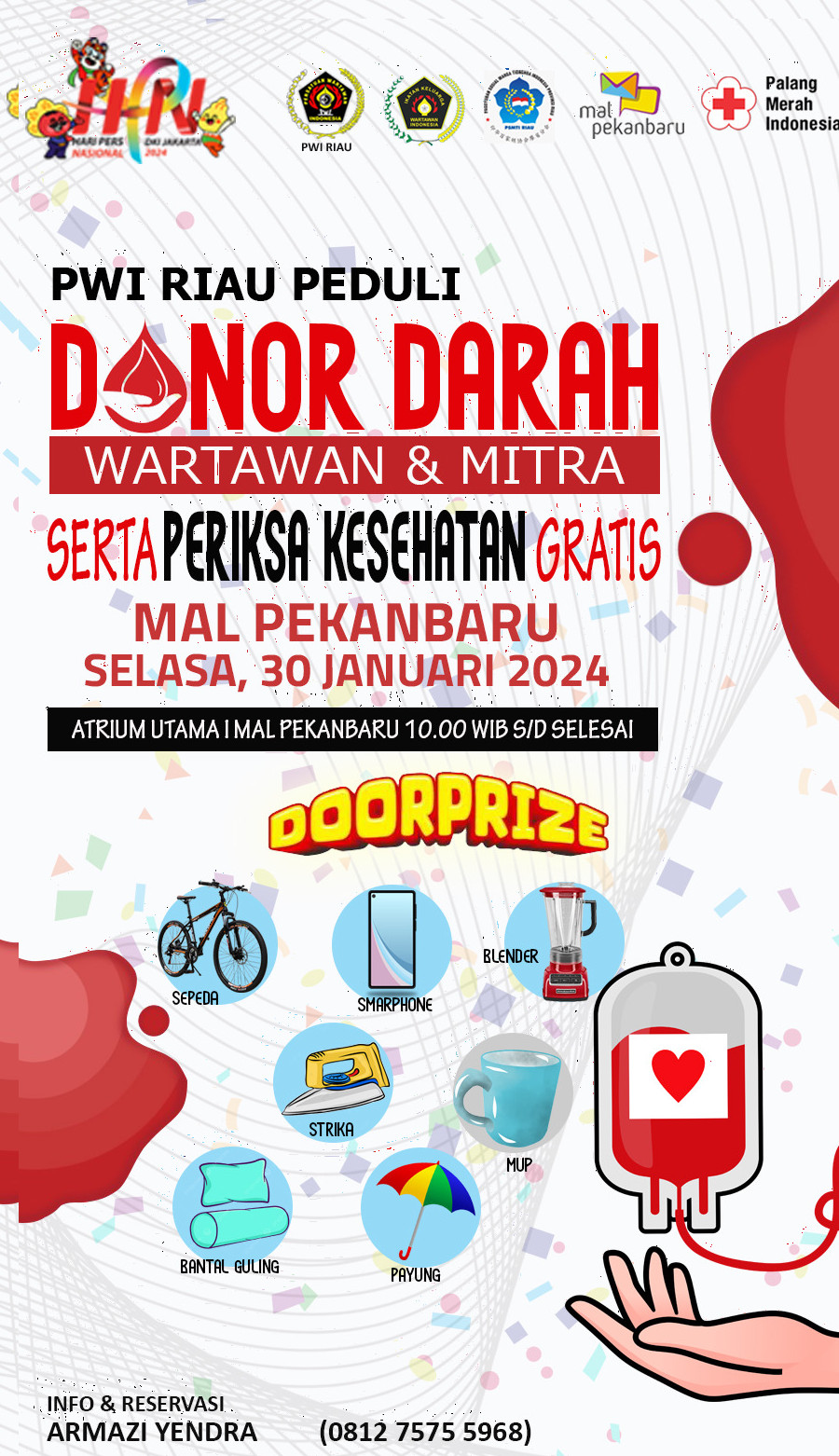 PWI Riau Siapkan Doorprize Menarik untuk Pendonor Darah di Baksos HPN 2024