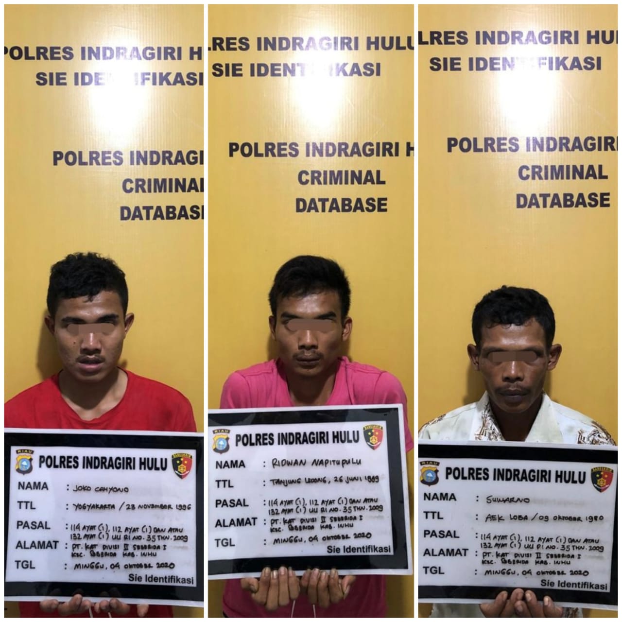 Tiga Pengedar Sabu di Simpang Empat Kebun Sawit Inhu Diringkus Polsek Seberida