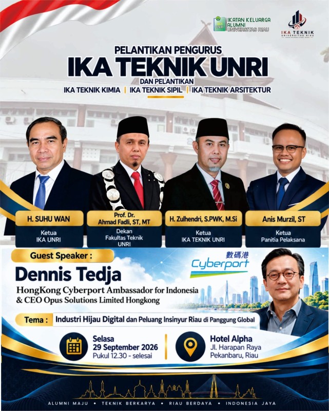 Pelantikan IKA Teknik UNRI Angkat Isu Industri Hijau Digital dan Jejaring Global