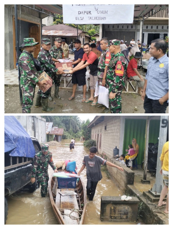 Babinsa Koramil 11/Tambusai Bantu Evakuasi Warga Terdampak Banjir