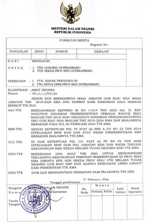 Mendagri Tunjuk SF Hariyanto Jadi Plh Gubernur Riau