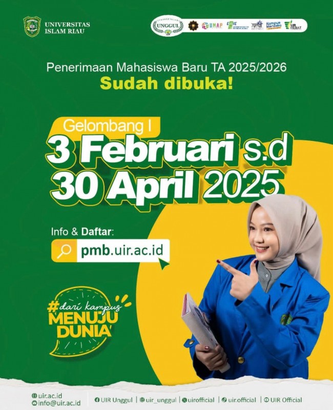 UIR Buka Pendaftaran Mahasiswa Baru 2025, Kesempatan Emas Kuliah di Kampus Unggul!