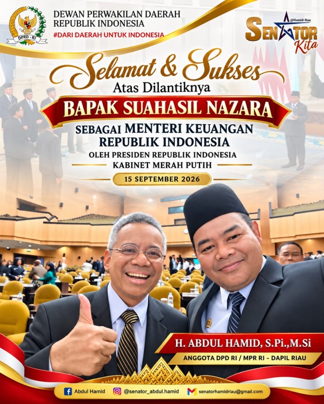 Senator Abdul Hamid Minta Menkeu Baru Perkuat Fiskal dan Pemerataan Pembangunan Daerah