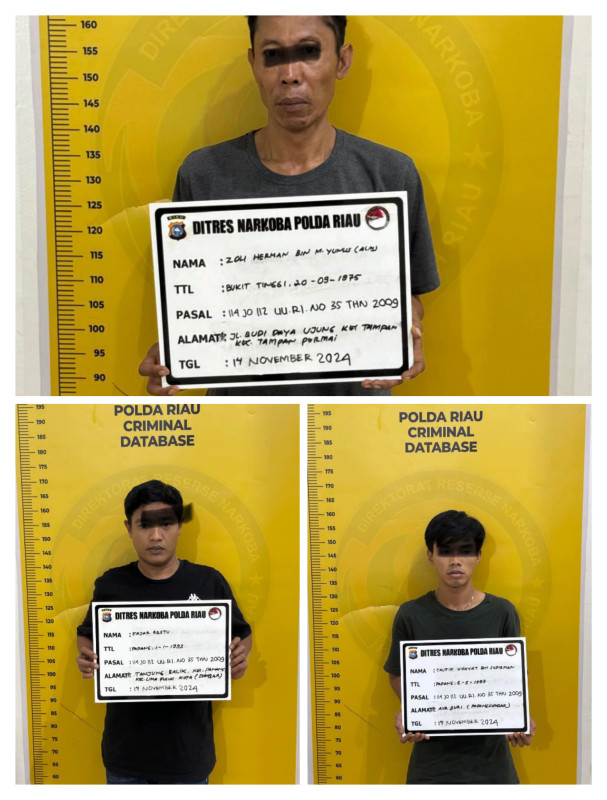 Polda Riau Ringkus 3 Pelaku Narkoba di Binawidya, 16 Gram Sabu Diamankan