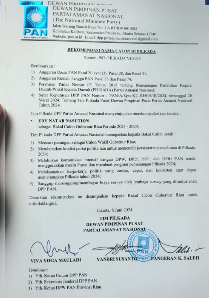 Dapat Rekomendasi  PAN di Pilgubri, Jhonny Charles Sebut Edy Natar Sosok Tegas