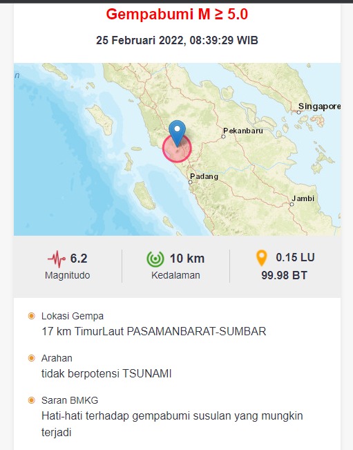 Gempa di Pasaman, Pekanbaru Ikut Terguncang