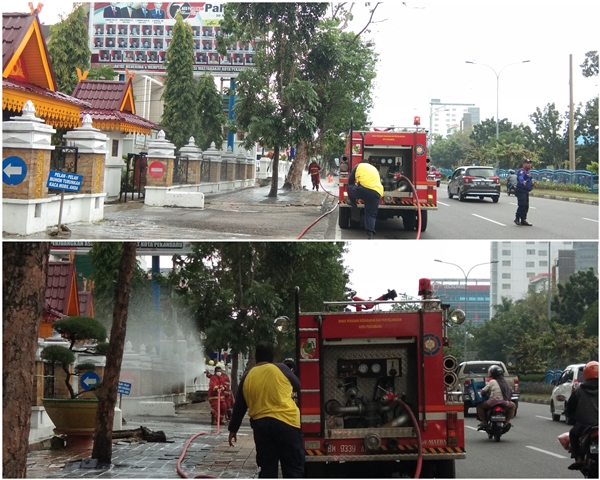 Cegah Covid-19, Mobil DPKP Pekanbaru Keliling Kota Semprot Cairan Desinfektan