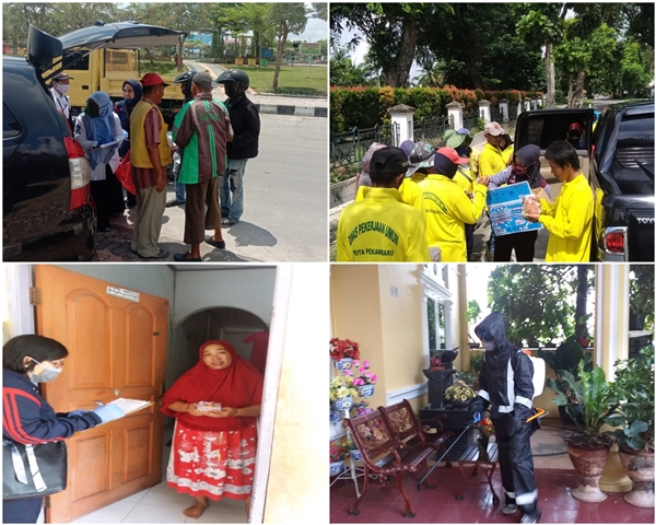 Keliling Kota, Tim Satgas Pencegahan Covid-19 LPMP Riau Bagikan Ratusan Paket Kesehatan