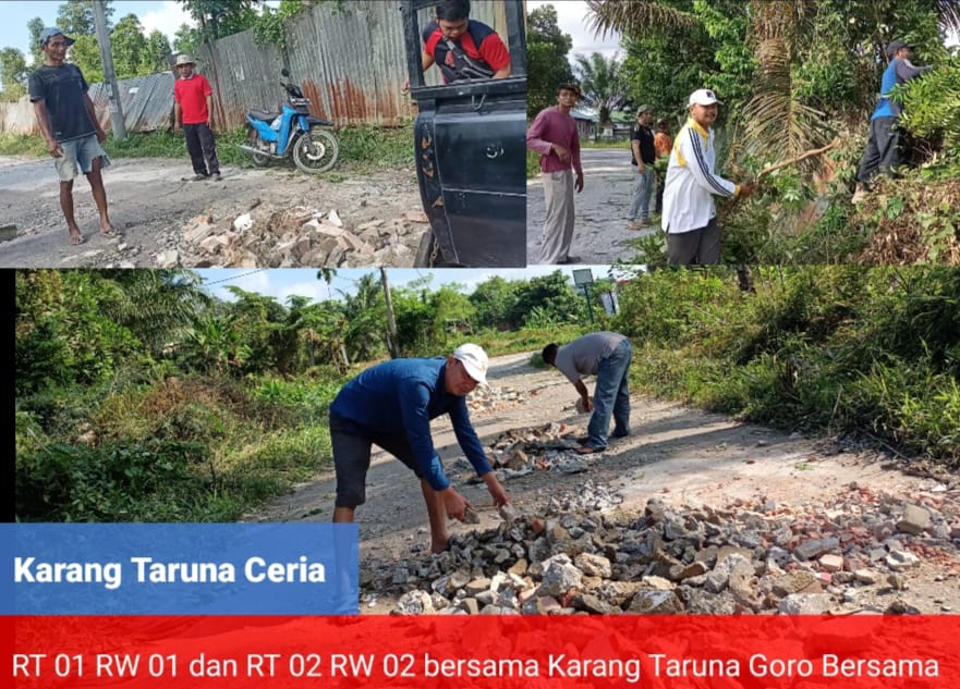 Karang Taruna Ceria Gerakkan Warga Goro Bersama Perbaiki Jalan Rusak