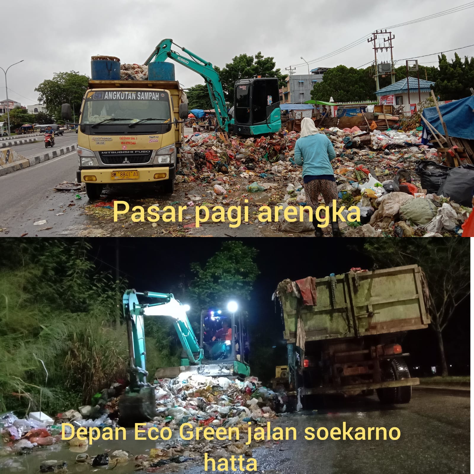 Menumpuk, DLHK Gunakan Tujuh Dump Truk Angkut Sampah Di Pasar Pagi Arengka