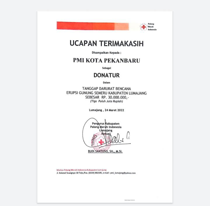 Peduli Sesama, PMI Pekanbaru Kirim Bantuan Untuk Korban Erupsi Gunung Semeru
