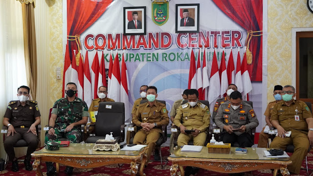 Dipimpin Gubri, Bupati dan Wabub Rohil Hadiri Rakor Karhutla Secara Virtual