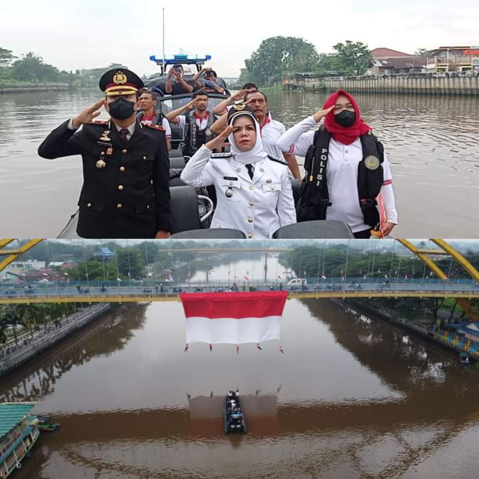 Si Merah Putih Raksasa Dikibarkan di Bawah Jembatan Siak III