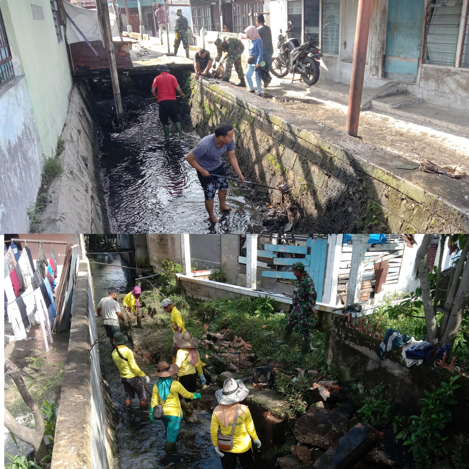 Sering Banjir, Pemcam, RT RW dan  TNI-Polri Goro Massal Bersihkan Anak Sungai Sago