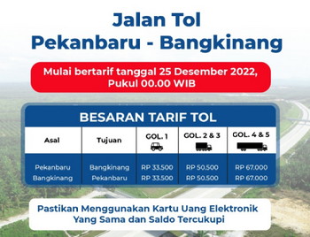 Pengelola Segera Berlakukan Tarif Tol Pekanbaru -Bangkinang
