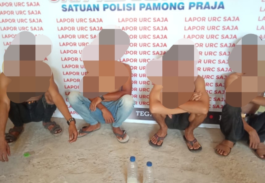 Kedapatan Minum Tuak Oplosan, 4 Pemuda Digiring ke Kantor Satpol PP Inhil