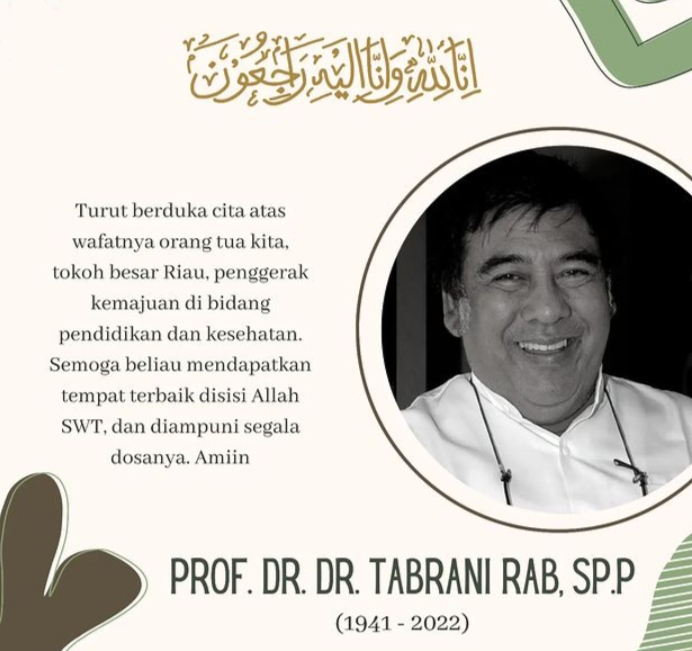 Tokoh Riau Prof Tabrani Rab Tutup Usia, Gubri Sampaikan Ucapan Duka Mendalam