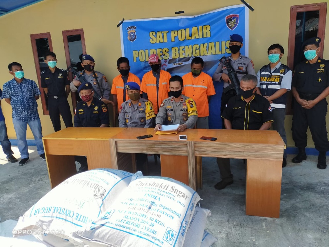 Polres Bengkalis Tangkap 30 Ton Gula Ilegal Made In India