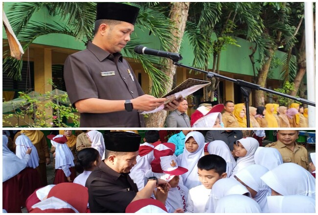 Jadi Pembina Upacara Bendera di SDN 114 Pekanbaru, Azwendi Ingatkan Siswa Jauhi HP dan GO