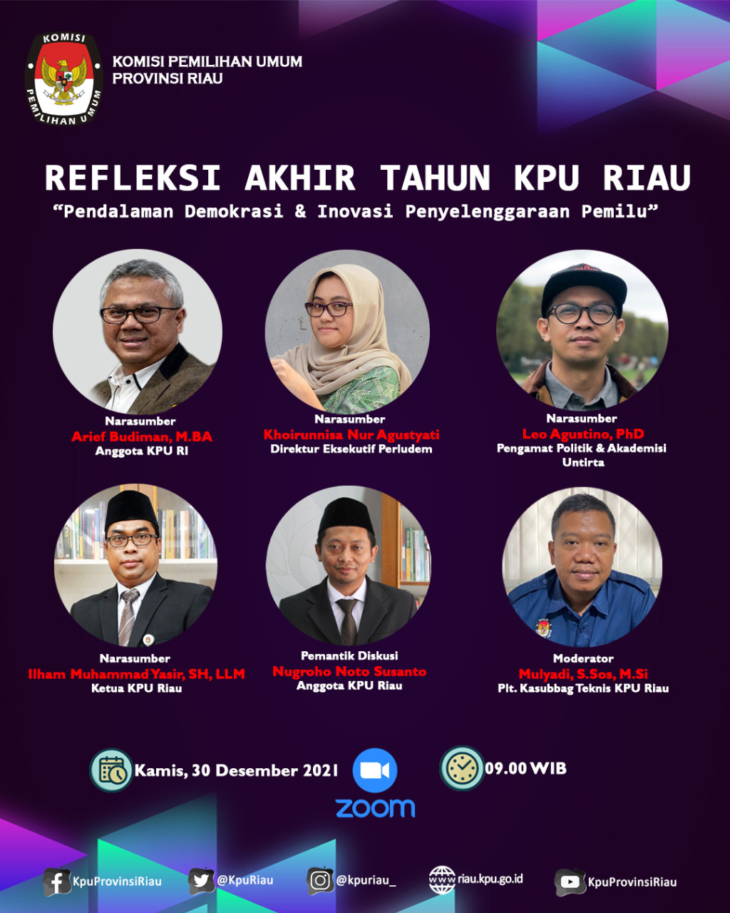 Refleksi Akhir Tahun 2021, KPU Riau Hadirkan Tiga Narasumber
