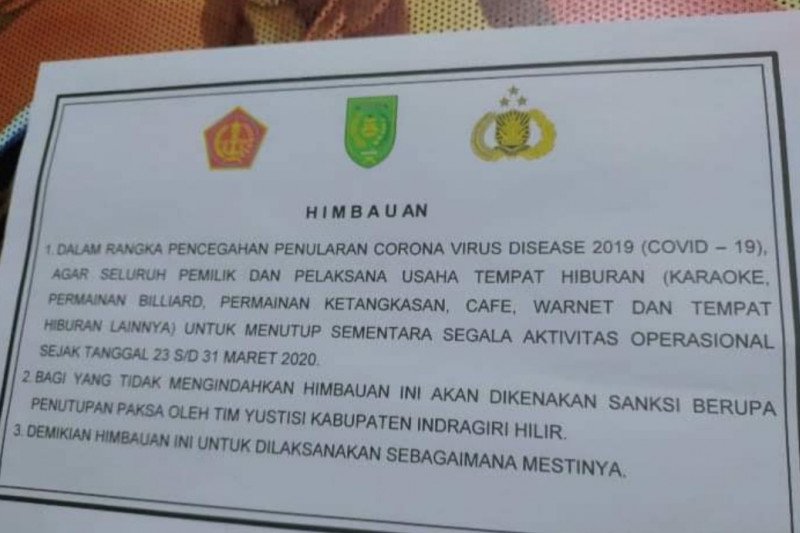 Cegah Penyebaran COVID-19, Pemda Inhil Tutup Tempat Hiburan