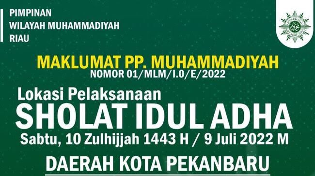 Rayakan Idul Adha 1443 Pada Sabtu 9 Juli 2022, Warga Muhammadiyah Riau Persiapkan 102 Titik Lokasi Shalat Ied