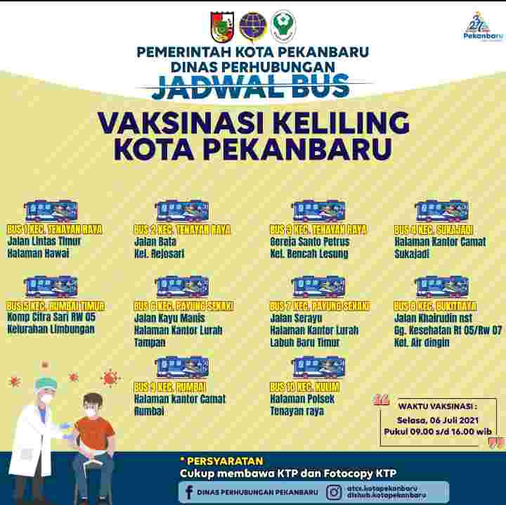 Hari ini Bus Vaksinasi Covid-19 Keliling Siaga di Tujuh Kecamatan. Ini Lokasinya
