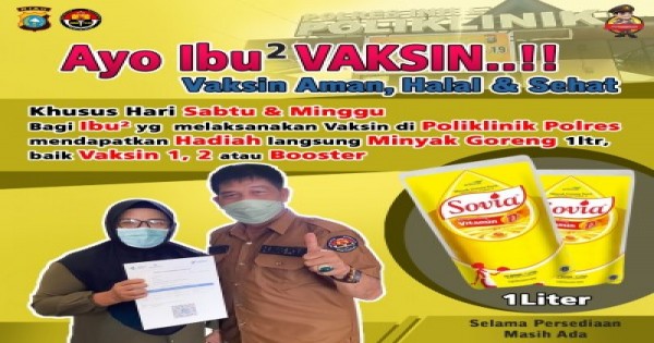Khusus Sabtu-Minggu, Vaksin di Klinik Polres Inhil Dapat Minyak Goreng Gratis