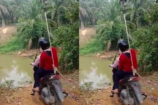 Sudah Terjadi Selama 20 Tahun, Flying Fox Motor Seberangi Sungai di Rohul