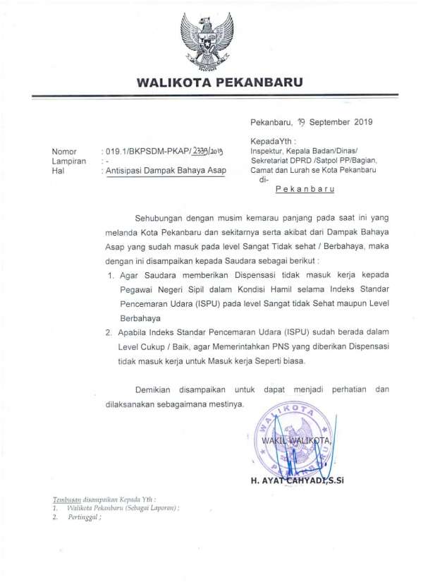 Wako Pekanbaru Terbitkan Edaran Dispensasi Libur Khusus ASN Hamil