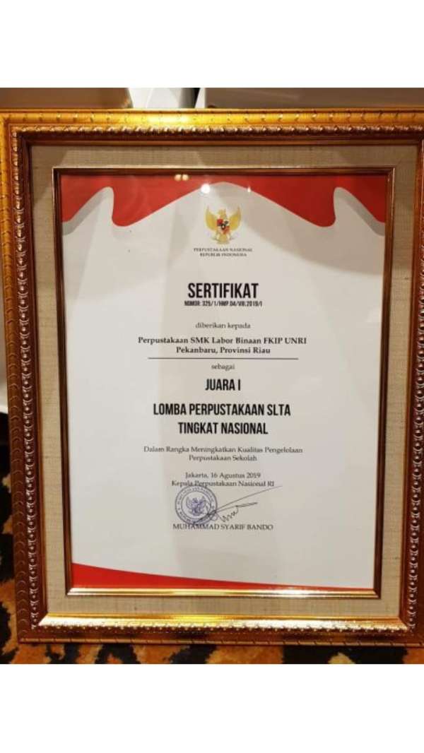 Pustaka SMK Labor Raih Juara I Lomba Perpustakaan Tingkat Nasional 2019